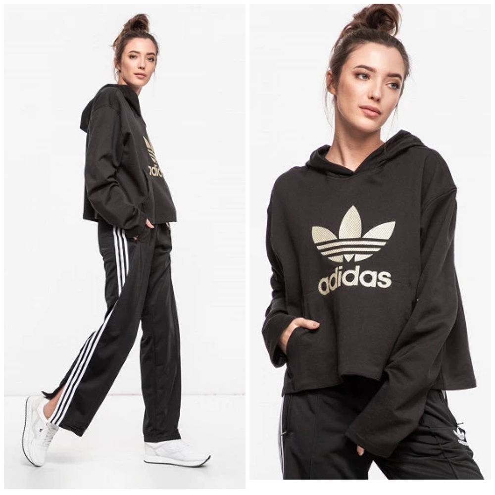 Adidas Originals Premium Crop Hoodie With Embroidered Logo Size L EUC